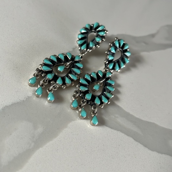 Native American Turquoise And Sterling Dangle Earrings - Picture 2 of 8